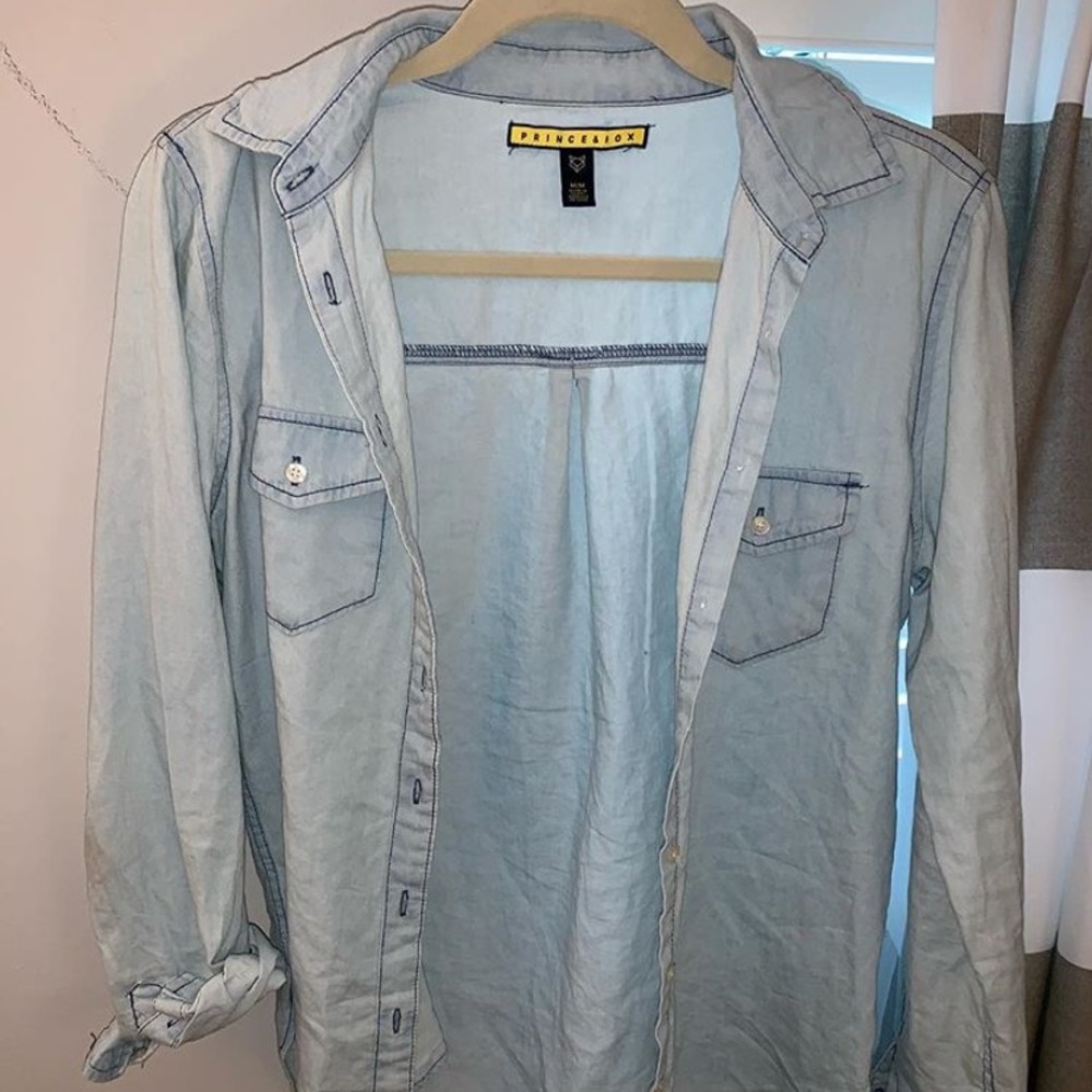 Light wash denim button up shirt